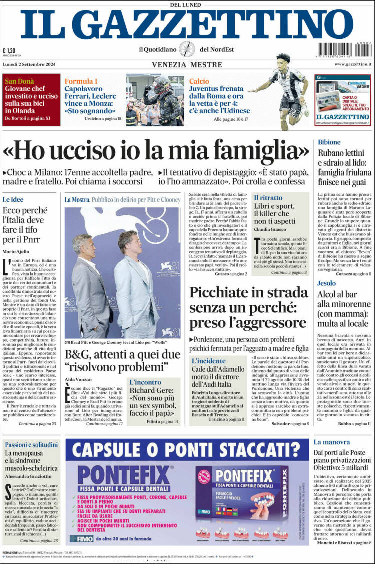 Portada de Il Gazzettino (Italia)