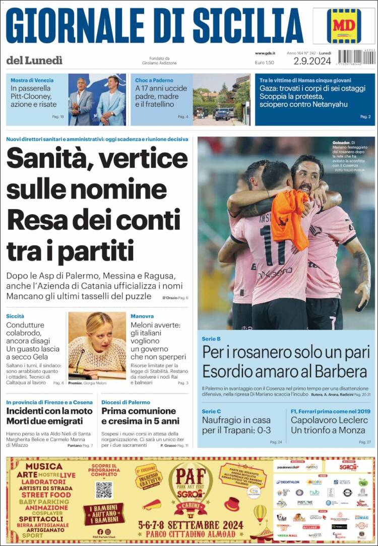 Portada de Giornale di Sicilia (Italia)