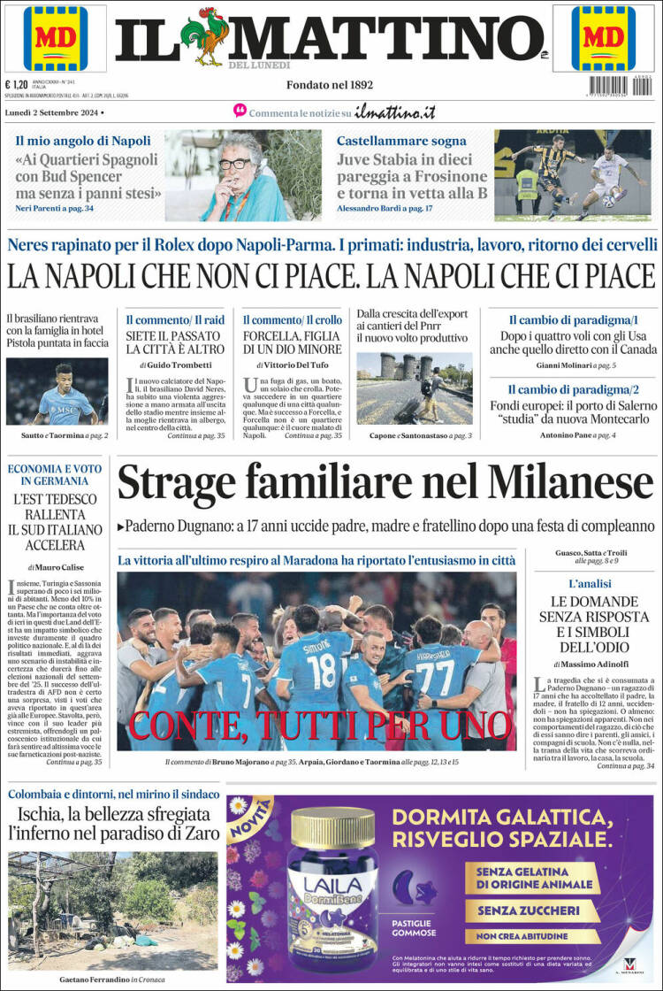 Portada de Il Mattino (Italia)