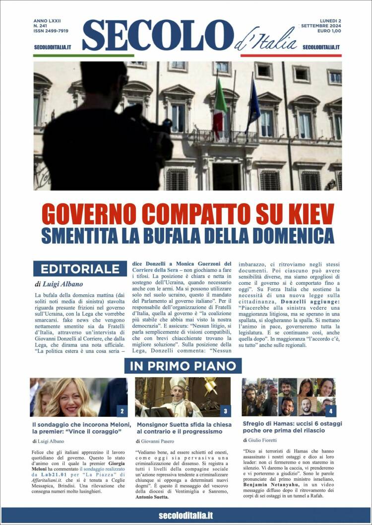 Portada de Secolo d'Italia (Italia)