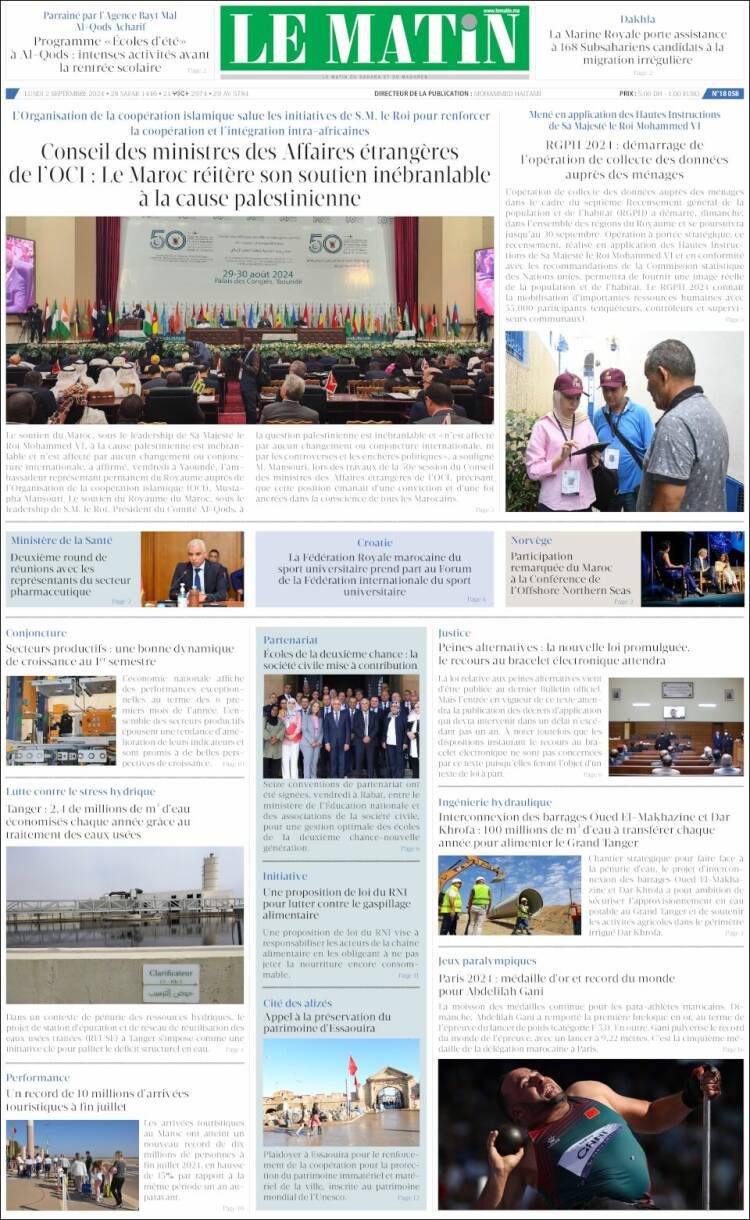 Portada de Le Matin (Marruecos)