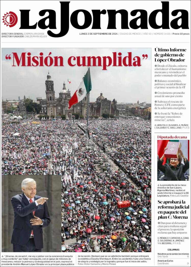 Periódico La Jornada (México). Periódicos de México. Edición de lunes ...