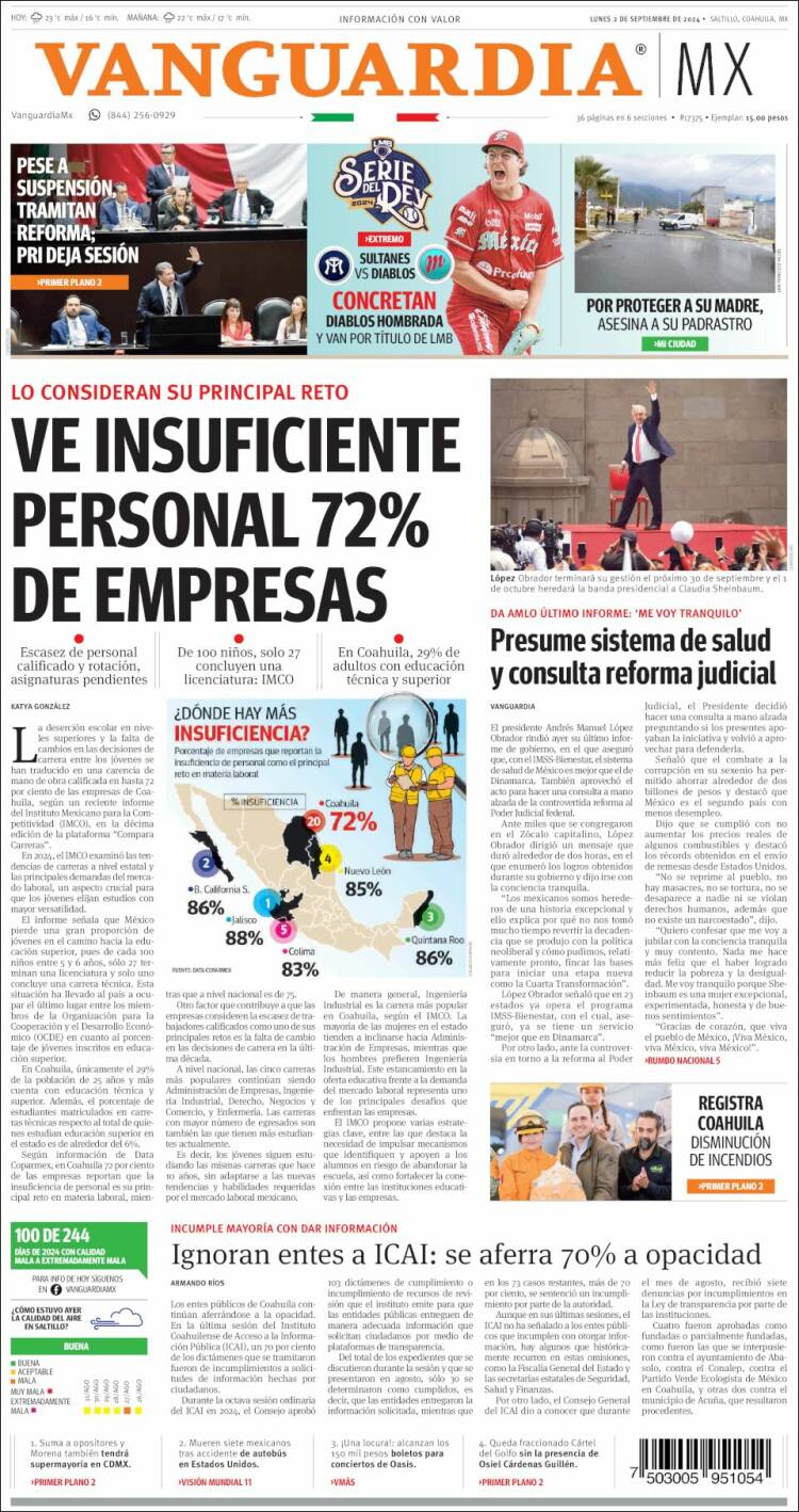 Portada de Vanguardia (M&eacute;xico)