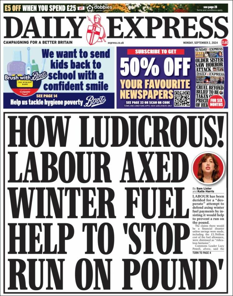 Portada de Daily Express (Reino Unido)