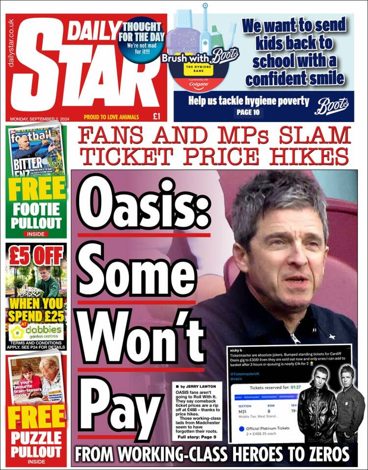 Portada de Daily Star (Reino Unido)