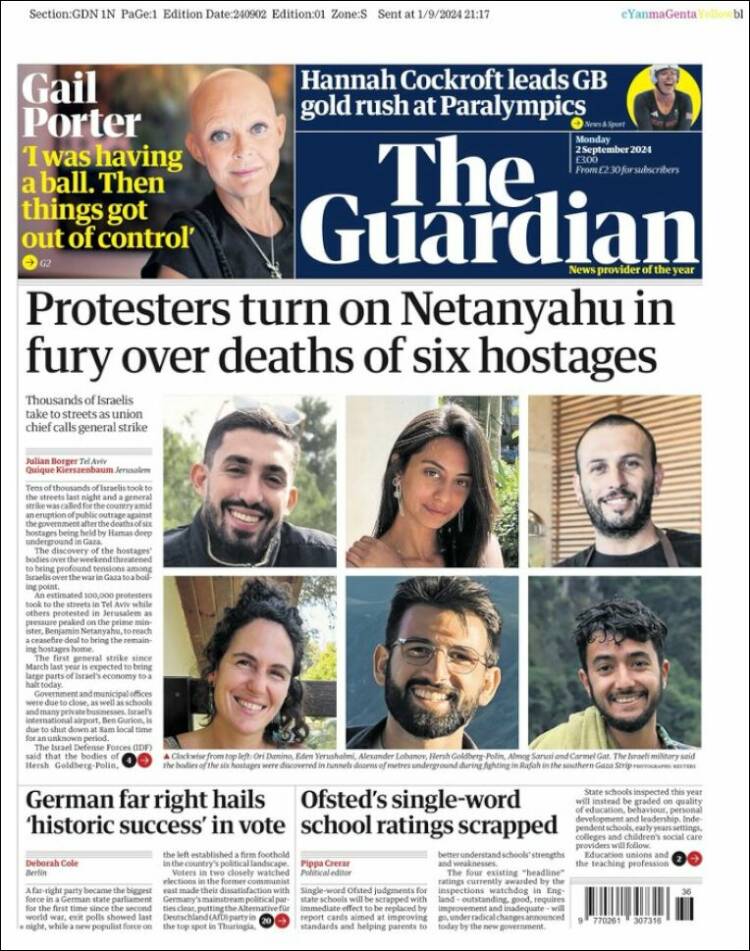 Portada de The Guardian (Reino Unido)