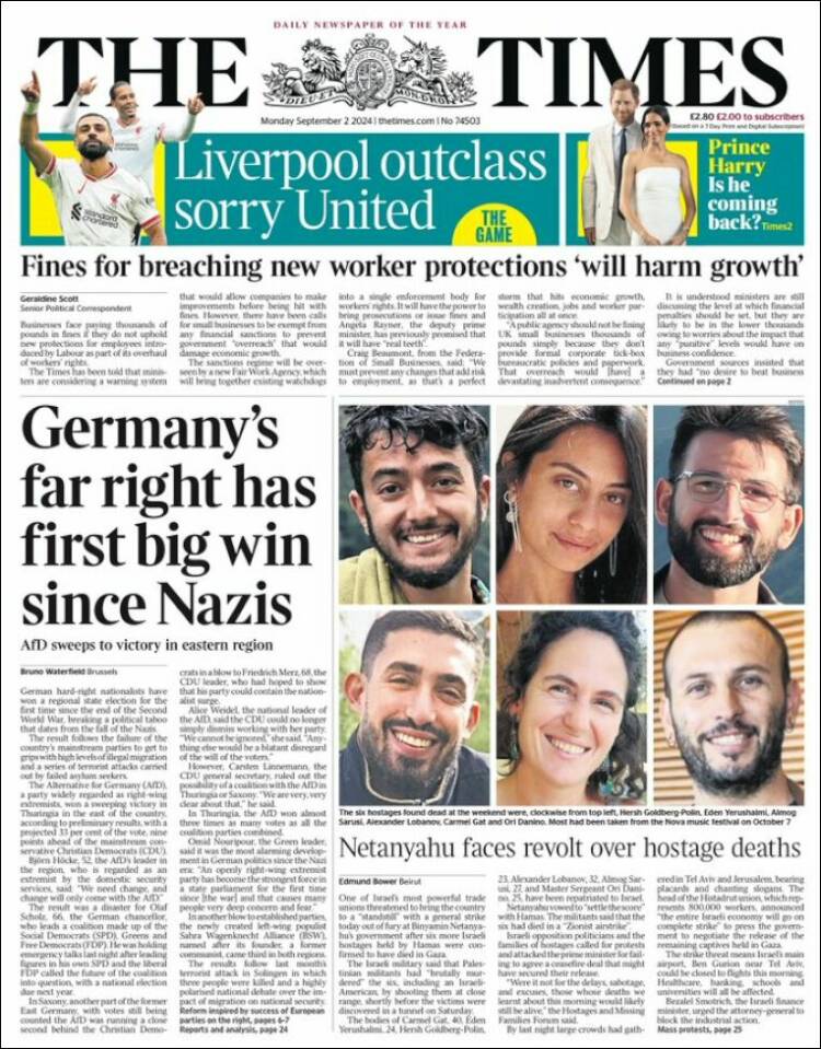 Portada de The Times (Reino Unido)