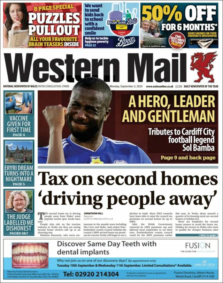 Portada de Western Mail (Reino Unido)