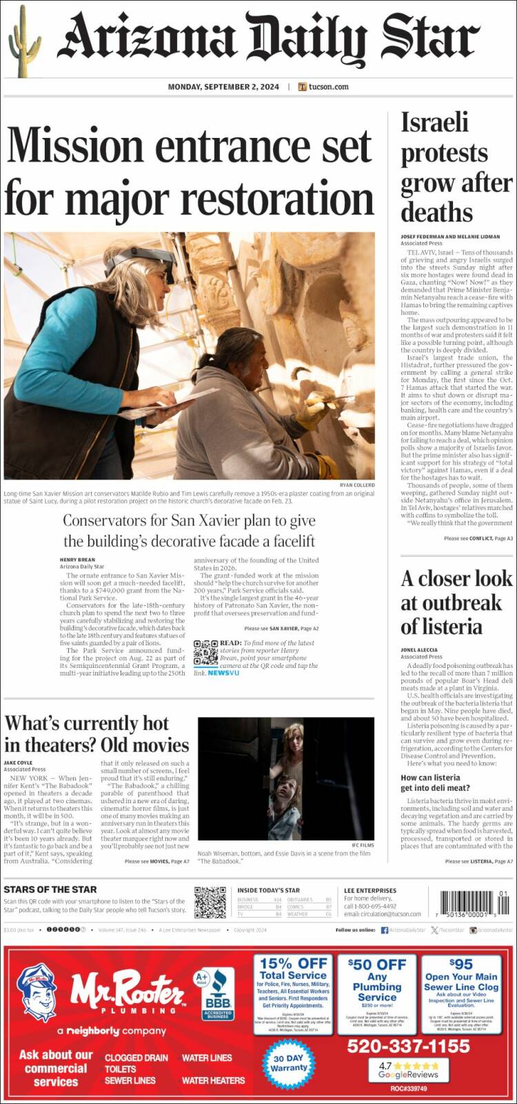 Portada de Arizona Daily Star (USA)