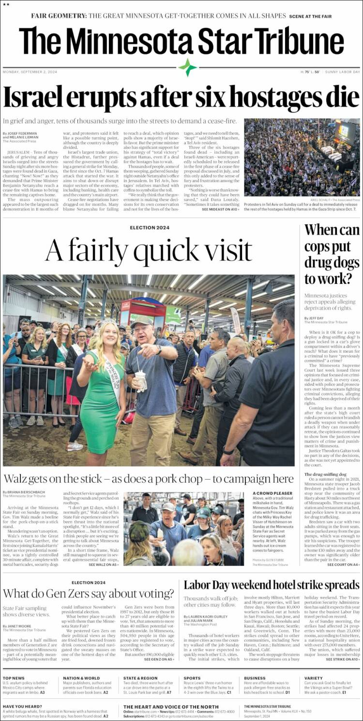 Portada de Star Tribune (USA)