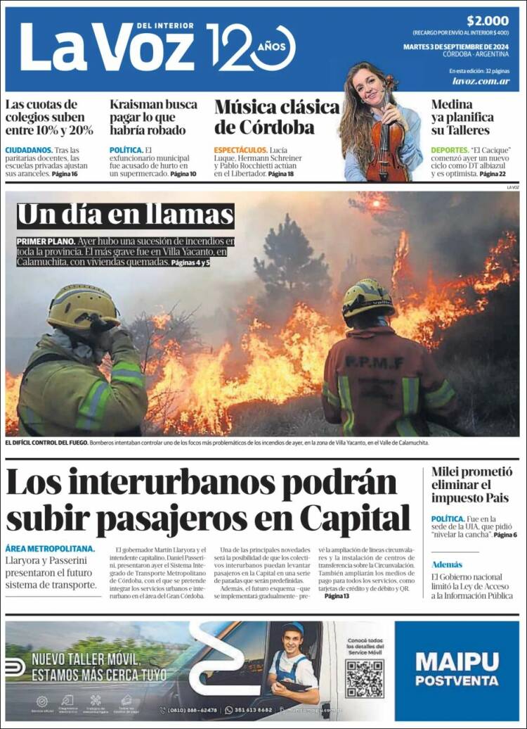 Portada de La Voz del Interior (Argentina)