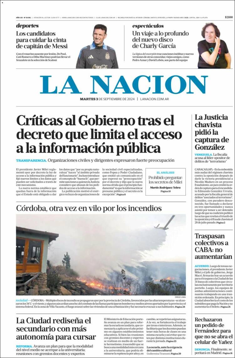 Portada de La Nación (Argentina)