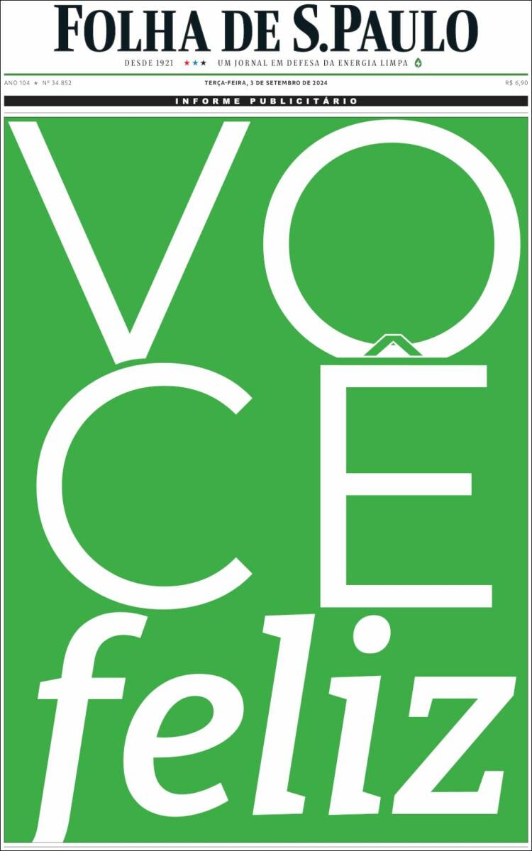 Portada de Folha de São Paulo (Brasil)