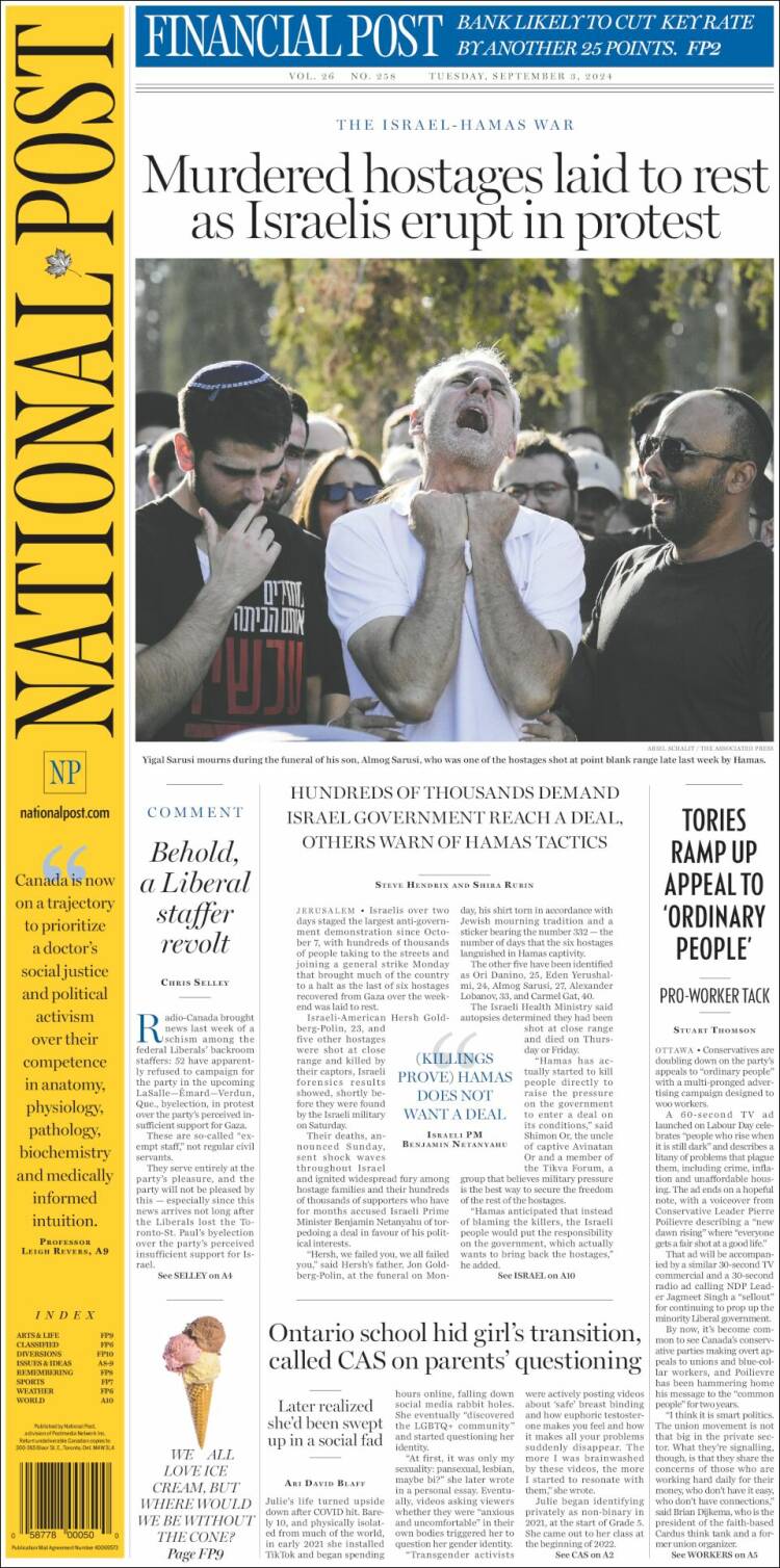 Portada de The National Post (Canadá)