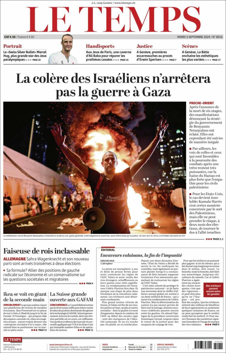 Portada de Le Matin (Suiza)