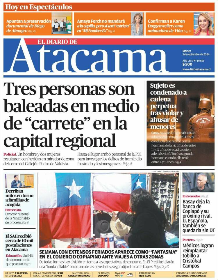 Portada de Diario de Atacama (Chile)