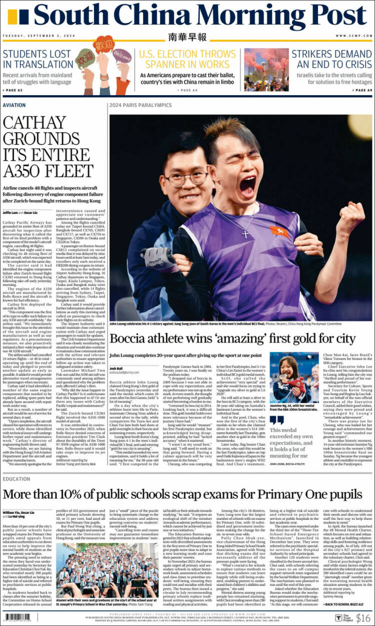 Portada de South China Morning Post (China)