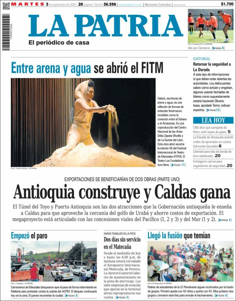 Portada de La Patria (Colombia)