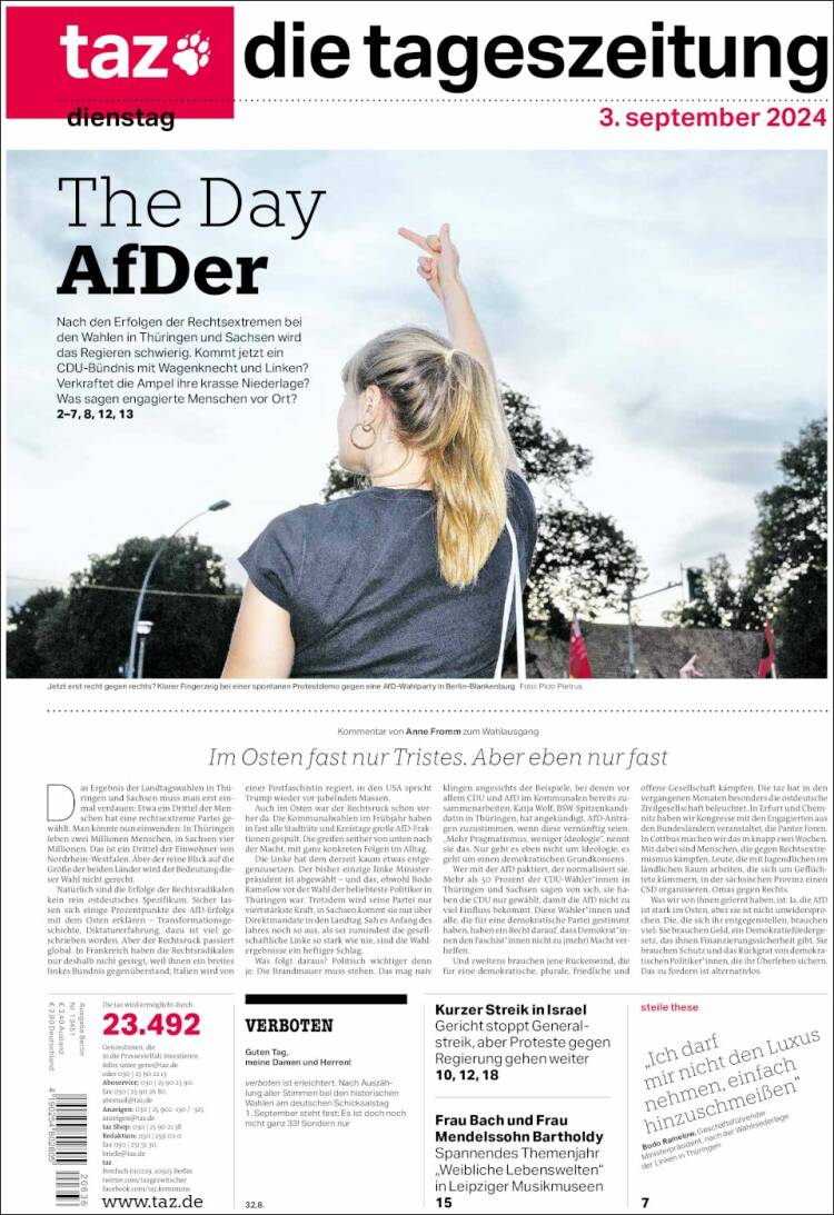 Portada de Die Tageszeitung (Alemania)