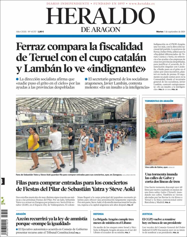 Portada de Heraldo de Aragón (Espa&ntilde;a)