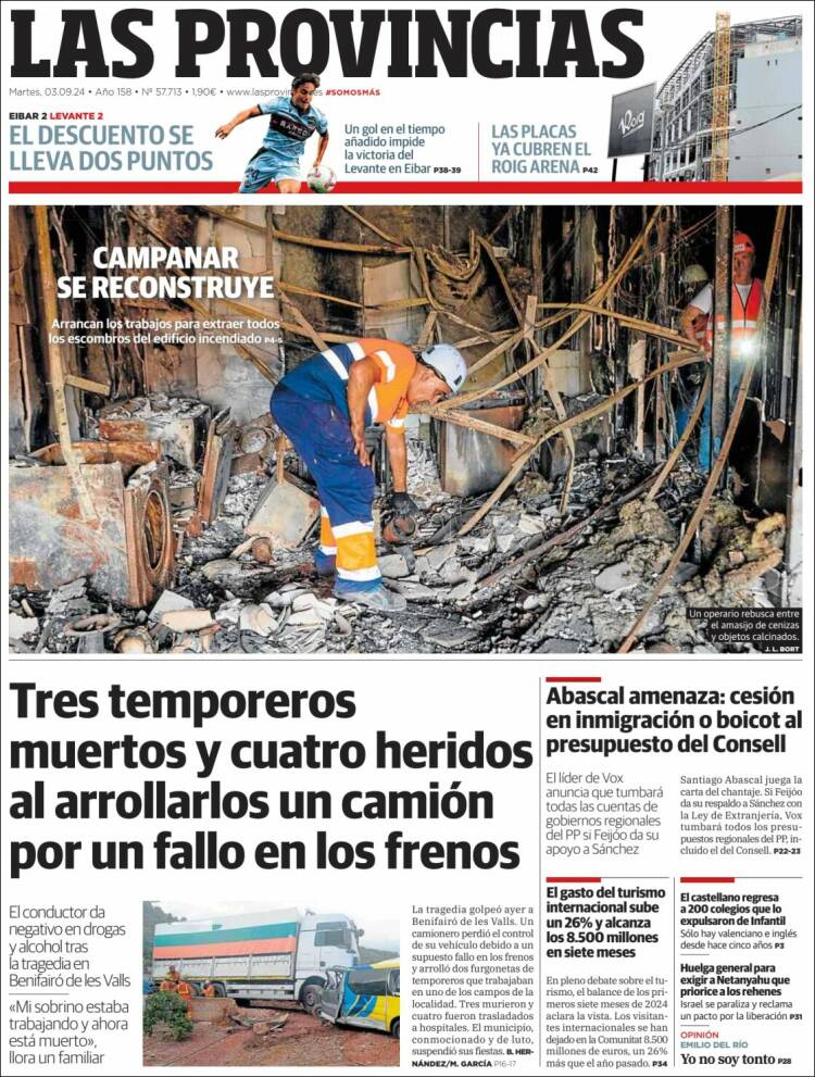 Portada de Las Provincias (Espa&ntilde;a)