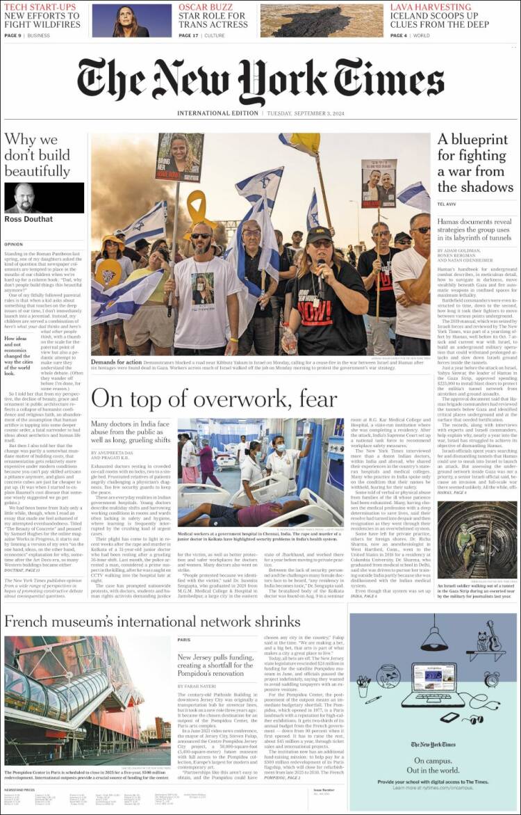 Portada de International New York Times (Europa)