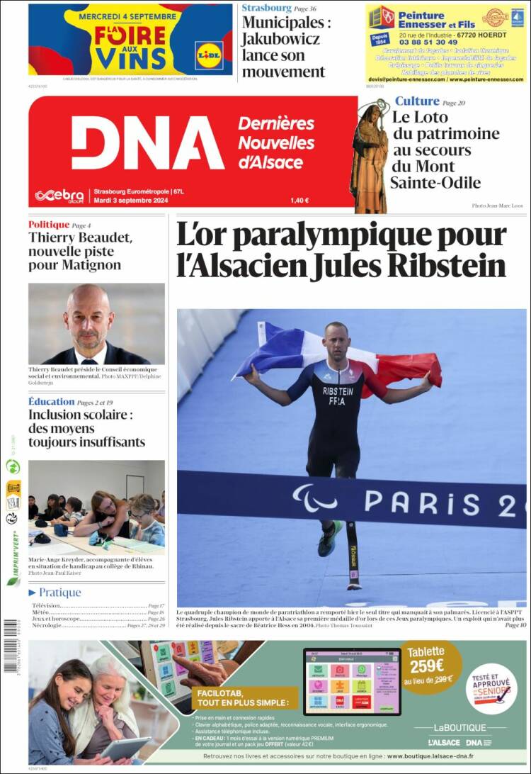Portada de Les Dernières Nouvelles d'Alsace (Francia)