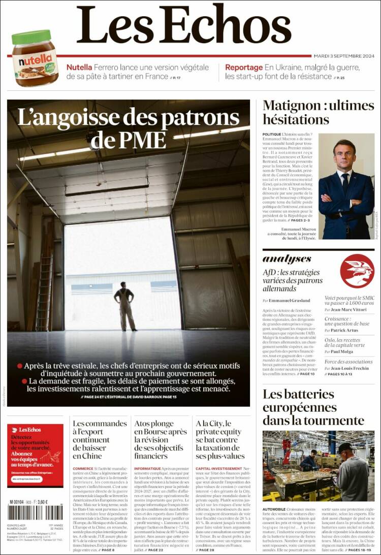 Portada de Les Echos (Francia)