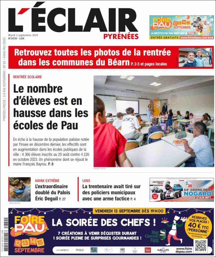 Portada de L'Eclair des Pyrénées (Francia)