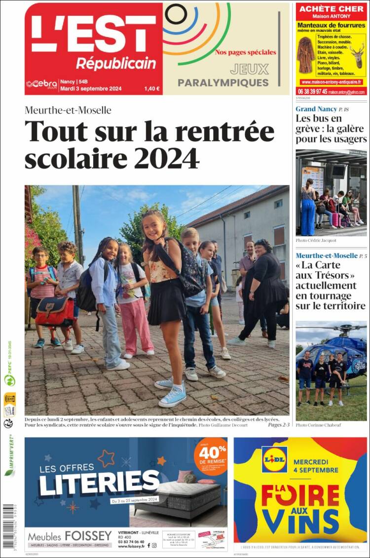 Portada de L'Est Republicain (Francia)