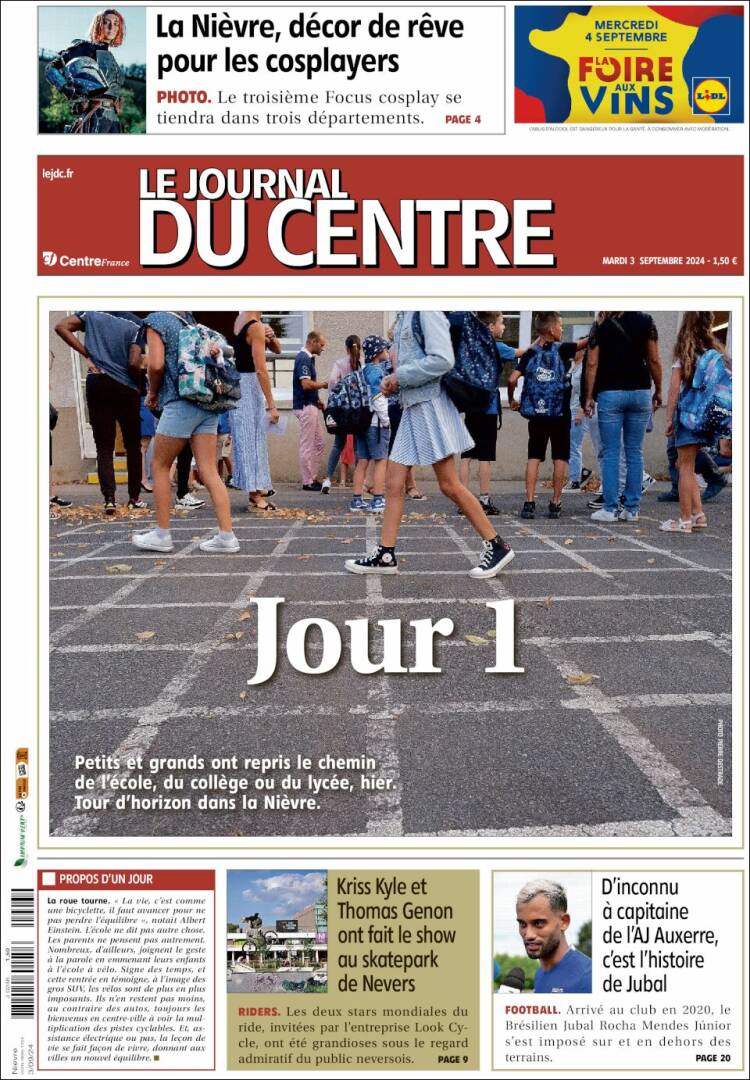 Portada de Le Journal du Centre (Francia)