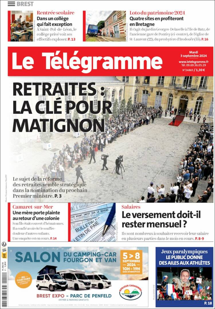 Portada de Télégramme (Francia)