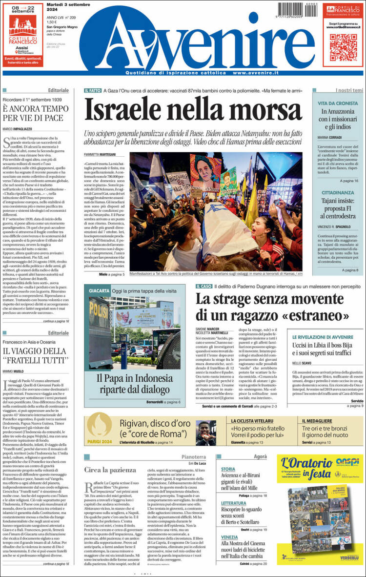 Portada de Avvenire (Italia)