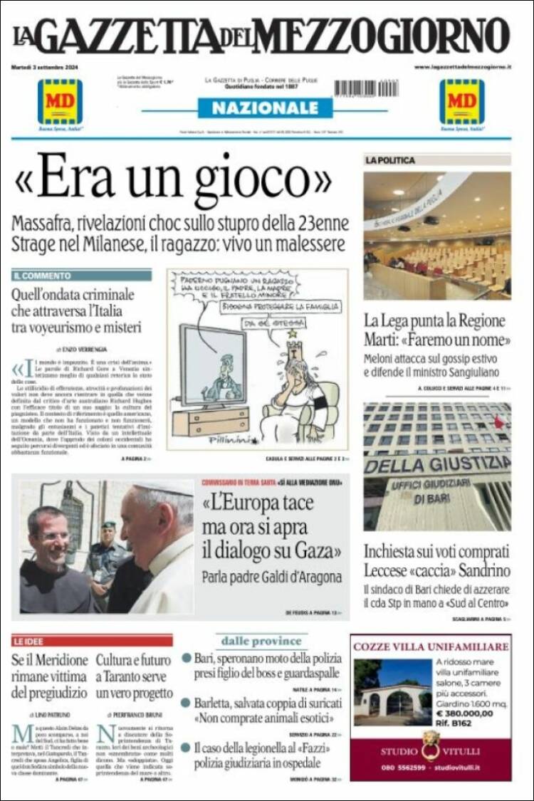 Portada de La Gazzetta del Mezzogiorno (Italia)