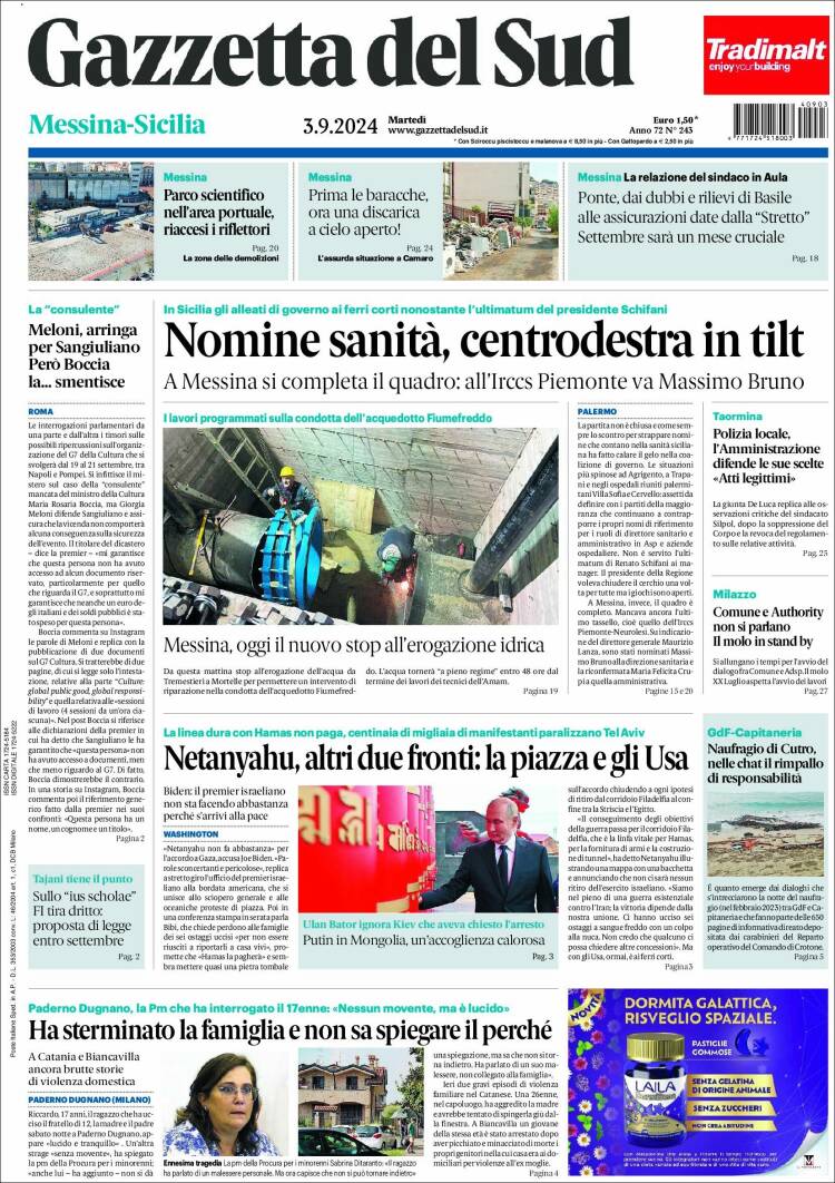 Portada de Gazzetta del Sud (Italia)
