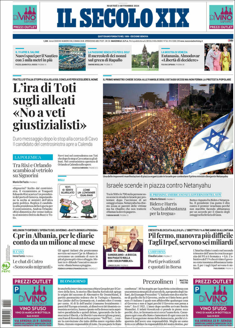Portada de Il Secolo XIX (Italia)