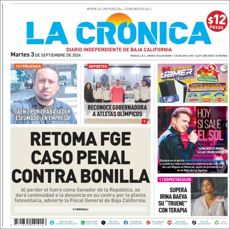 Portada de La Crónica de Baja California (México)