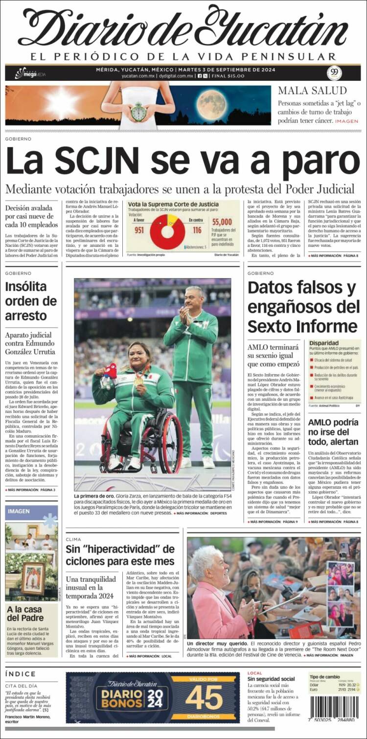 Portada de Diario de Yucatán (México)