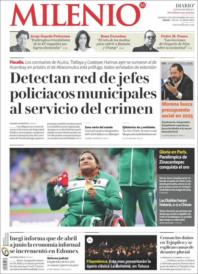 Portada de Milenio - Estado de México (México)