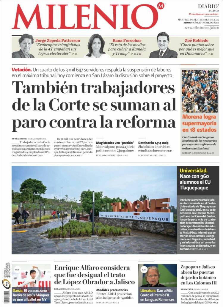 Portada de Milenio - Jalisco (México)