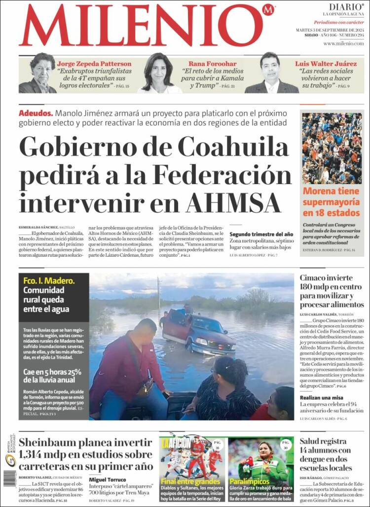 Portada de Milenio - Laguna (México)