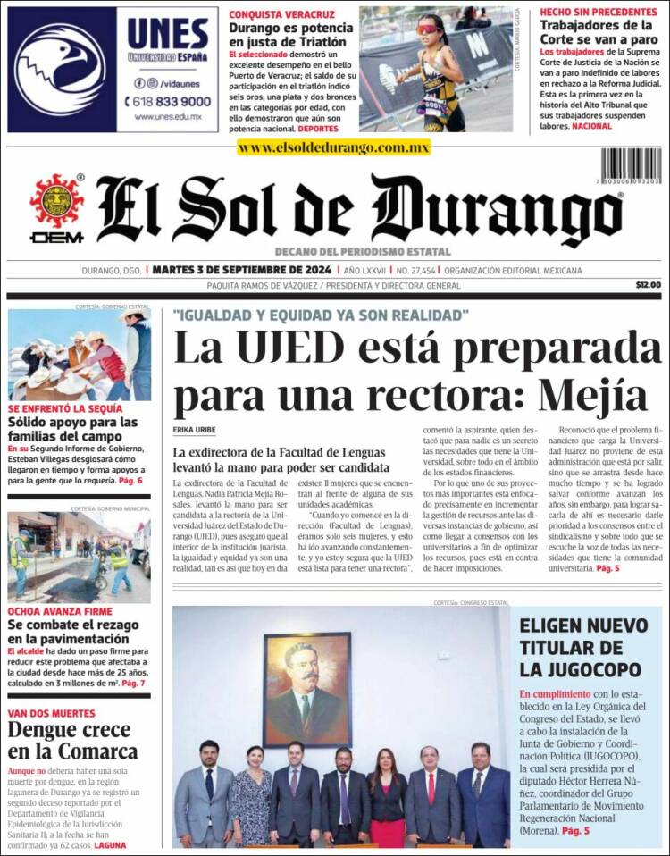 Portada de El Sol de Durango (México)