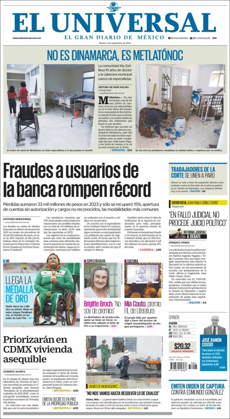 Portada de El Universal (México)