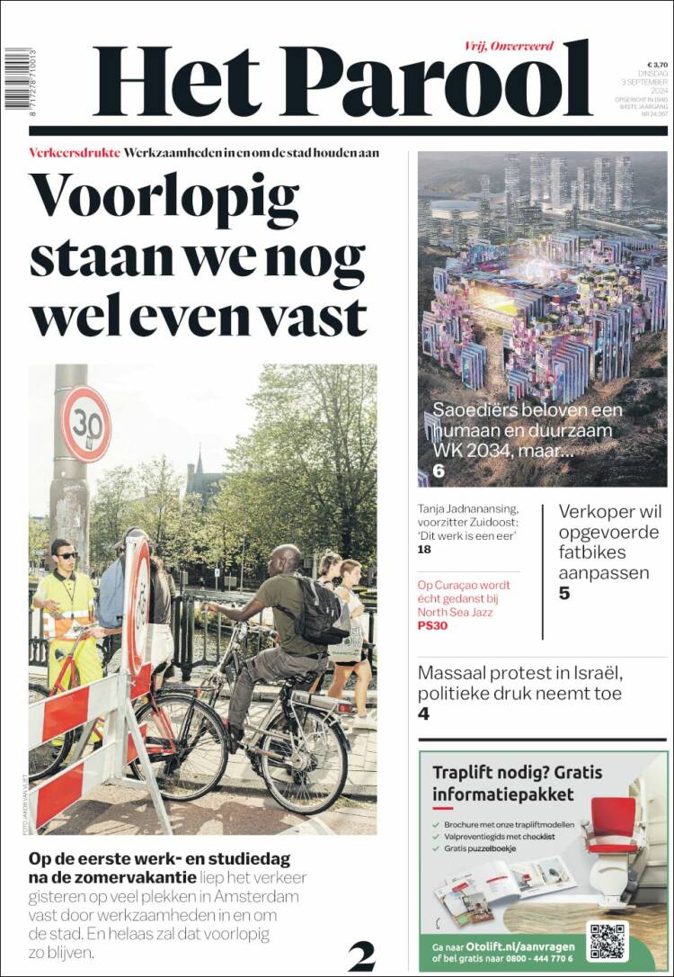 Portada de Het Parool (Pa&iacute;ses Bajos)