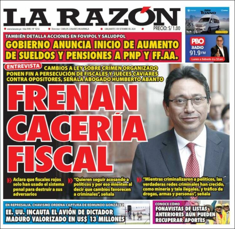 Portada de La Razón (Per&uacute;)