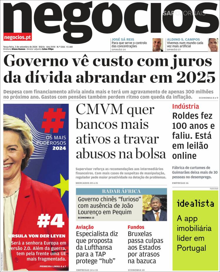 Portada de Jornal de Negócios (Portugal)