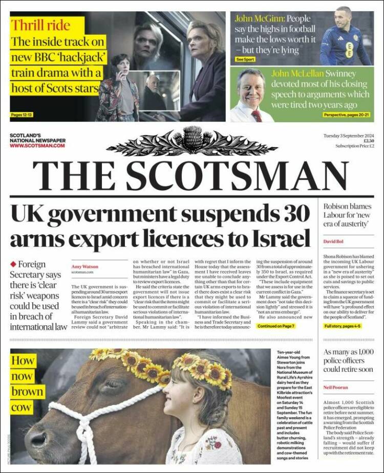 Portada de The Scotsman (Reino Unido)