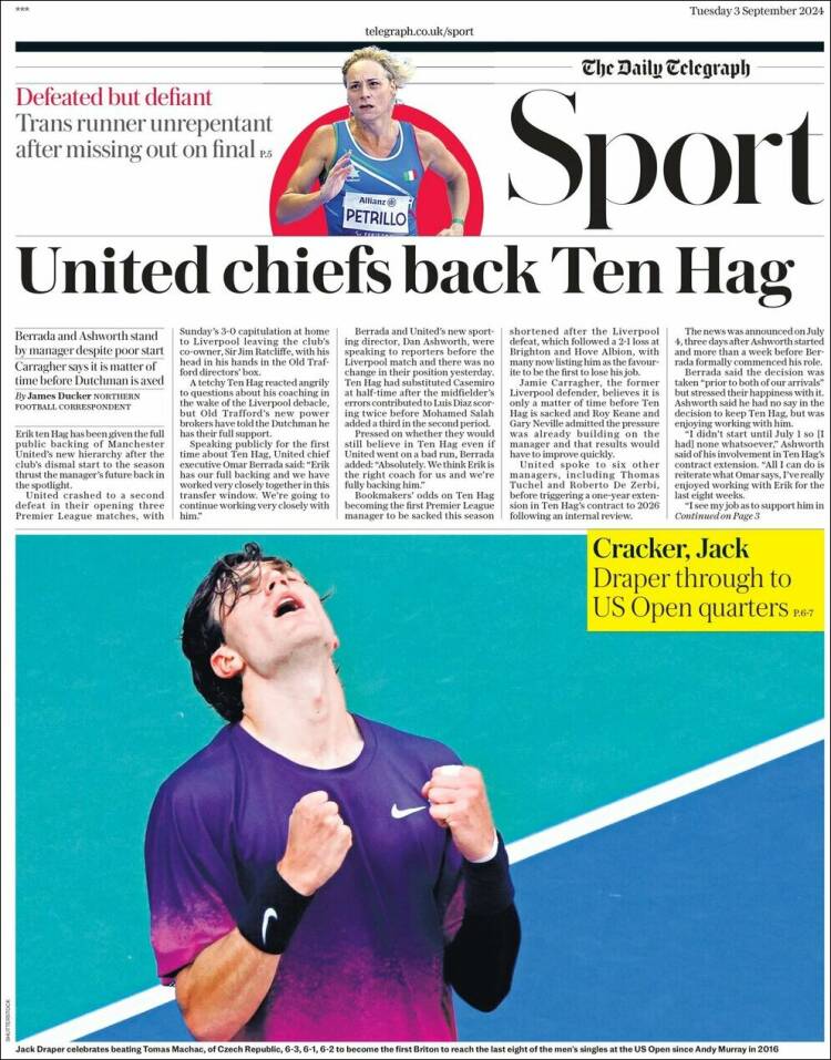 Portada de Telegraph Sport (Reino Unido)