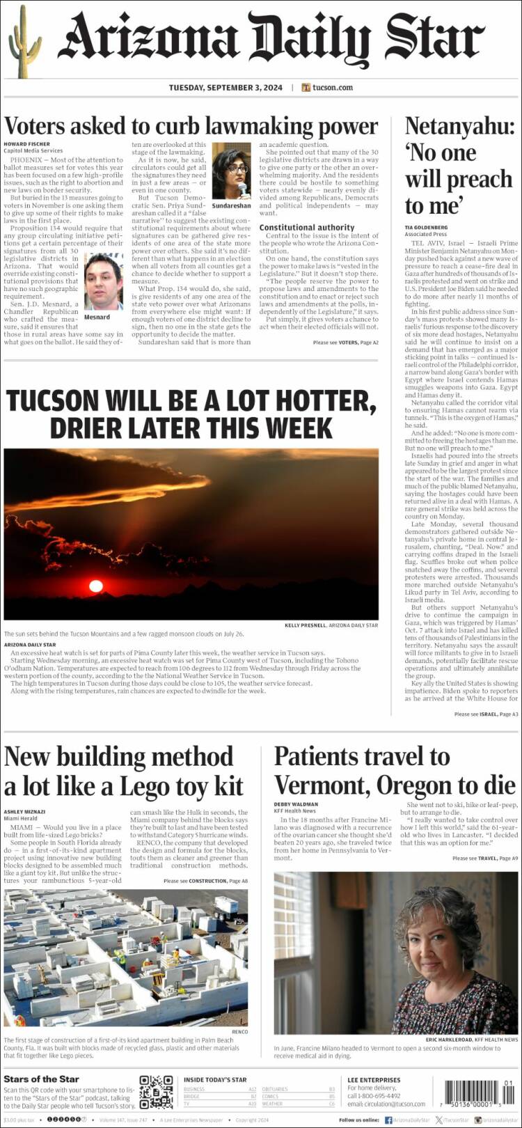 Portada de Arizona Daily Star (USA)