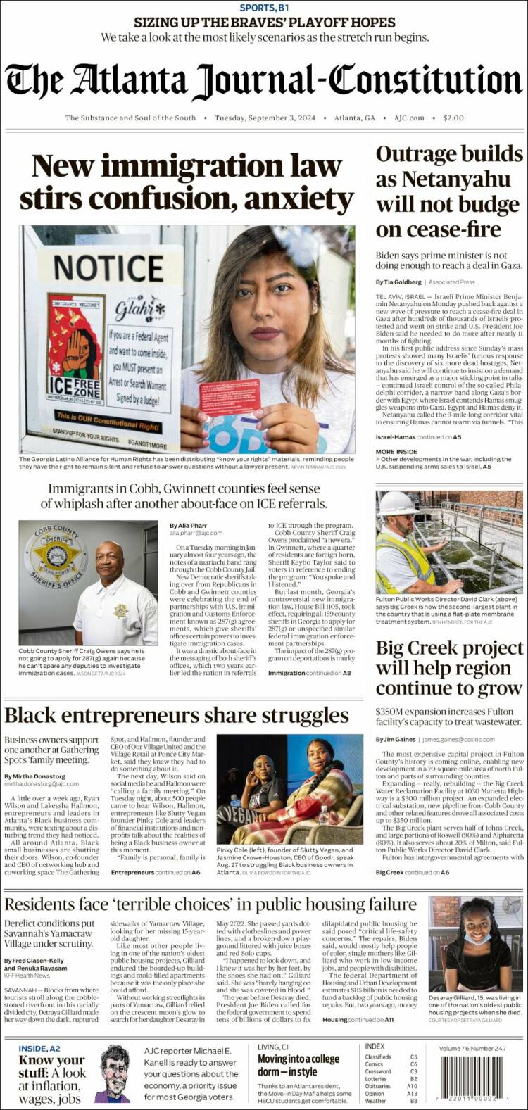 Portada de The Atlanta Journal-Constitution (USA)